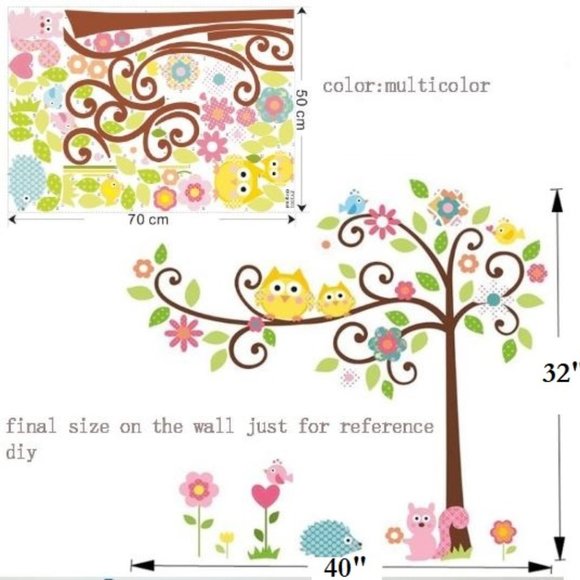 Girls Nursery Wall Decals, Owls and Tree Stickers - Picture 2 of 3